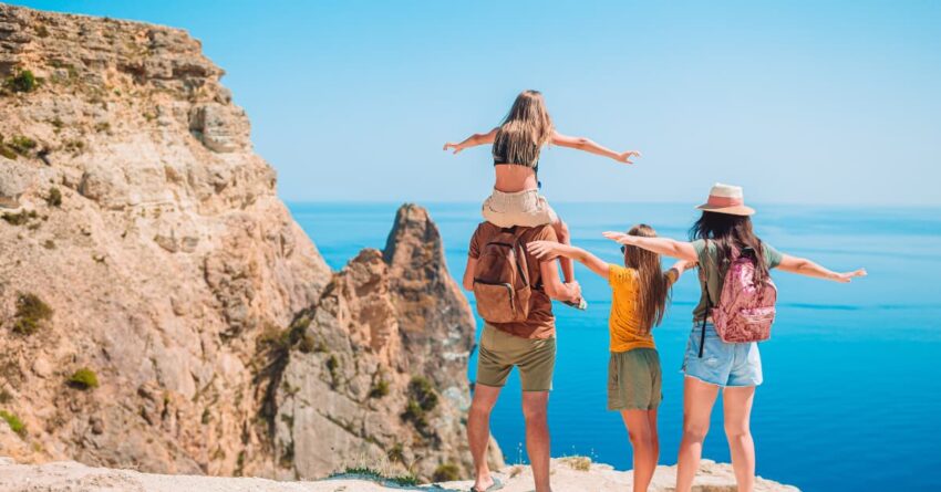 The image shows a family of 4 on a family vacation.