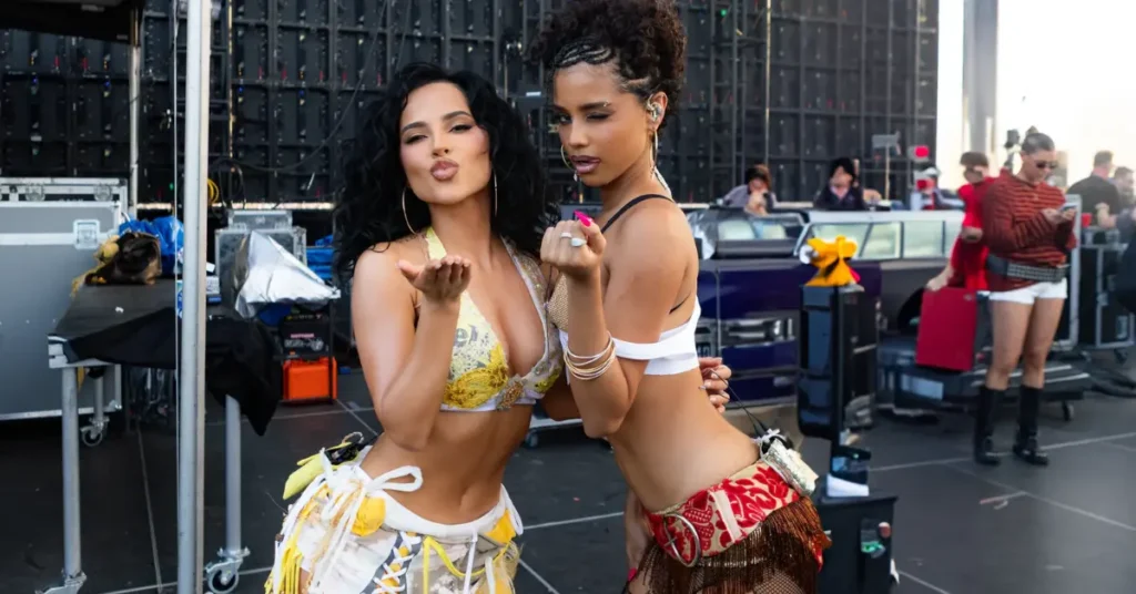 Artist Tyla and Becky G's Coachella Outfits for 2025.