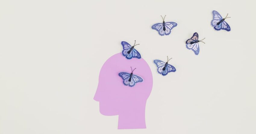 A diagram of emty head with butterflies in it, highlighting some common mental health myths.