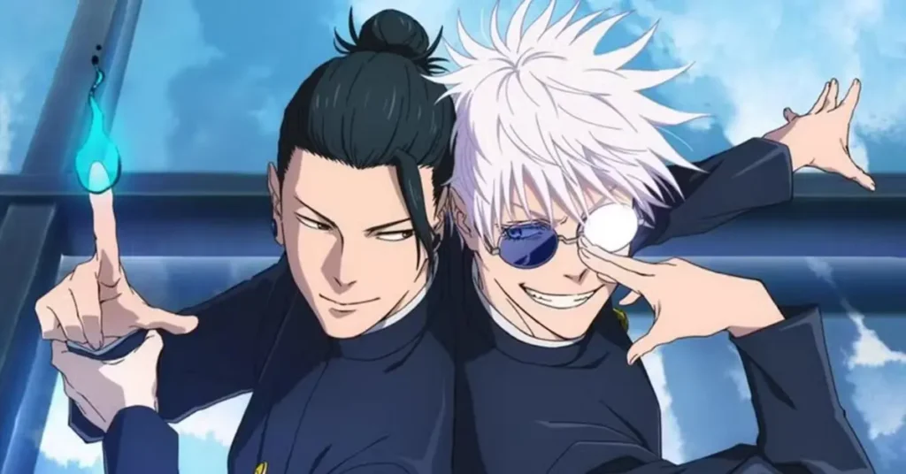 A poster from Jujutsu Kaisen, rated as the best anime to watch right now.