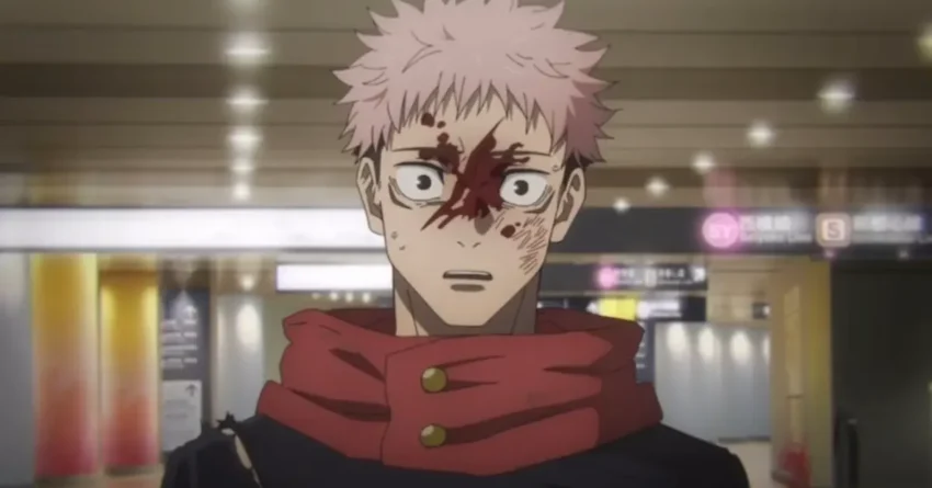 A poster from Jujutsu Kaisen, rated as the best anime to watch right now.