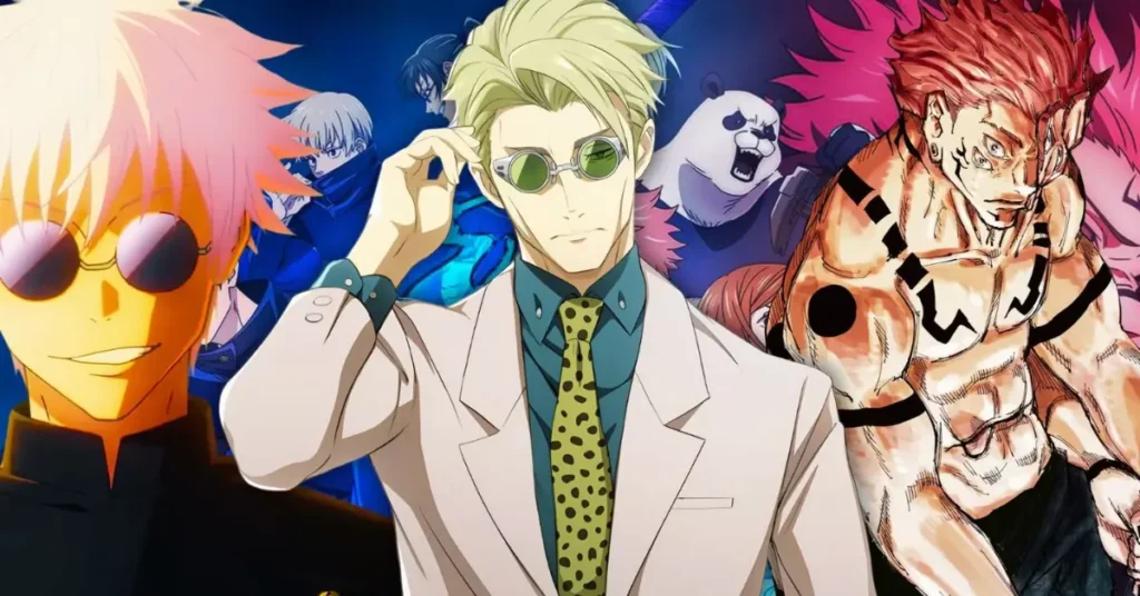 A poster from Jujutsu Kaisen, rated as the best anime to watch right now.