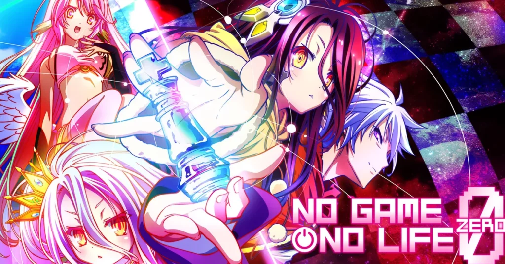 A poster from No Game No Life, rated as the best isekai anime to watch.
